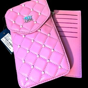 Badgley Mischka phone case with removable card holder insert Lavender w pearls